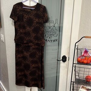 Sag Harbor Brown and Black Leopard Print Midi Dress